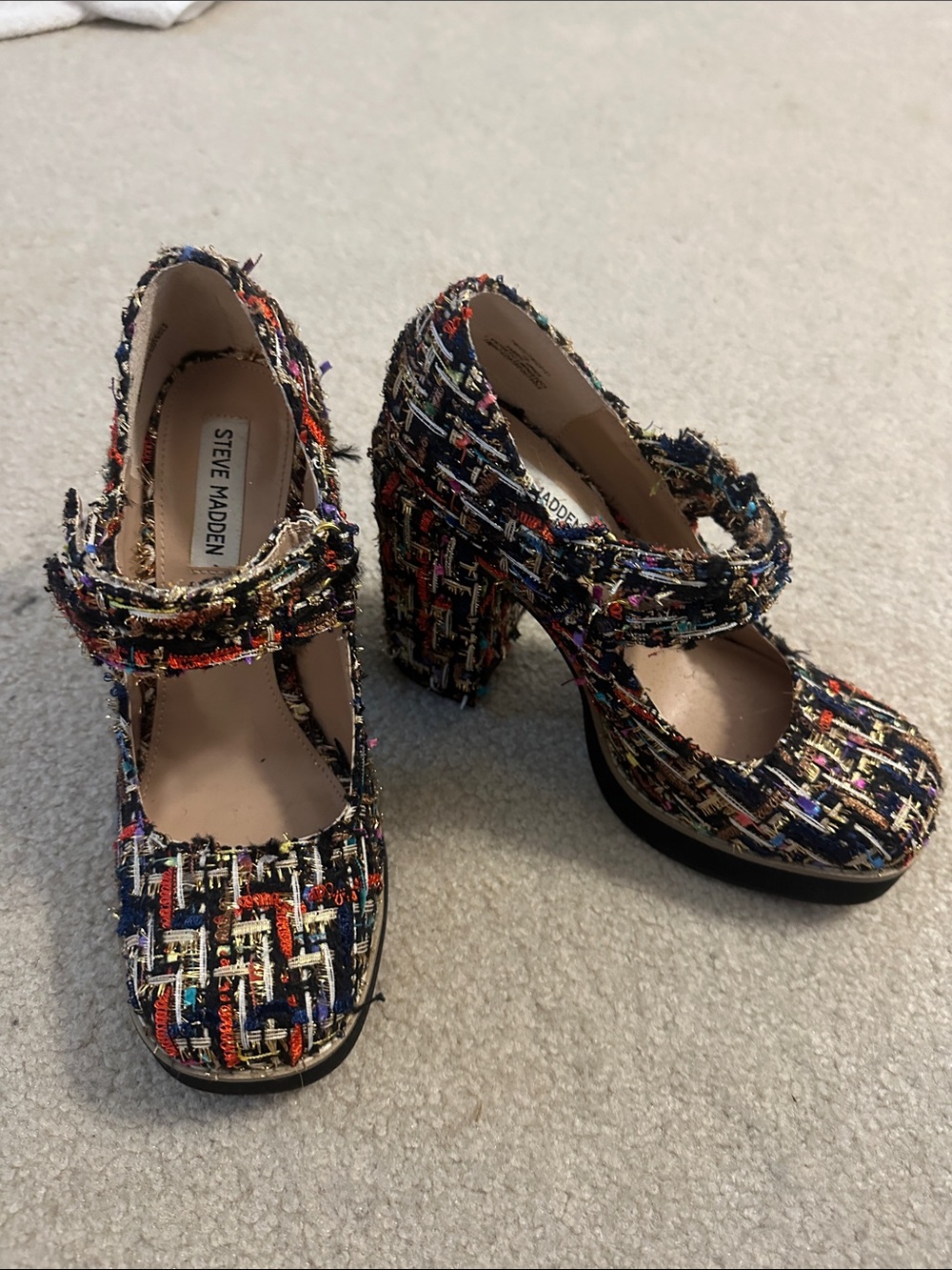 Steve Madden Multicolor Tweed Mary Jane Block Heels